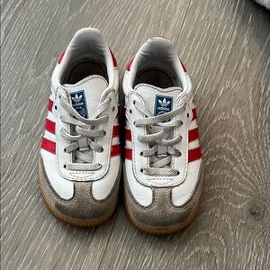 adidas Kids White Sneakers with Red Stripes